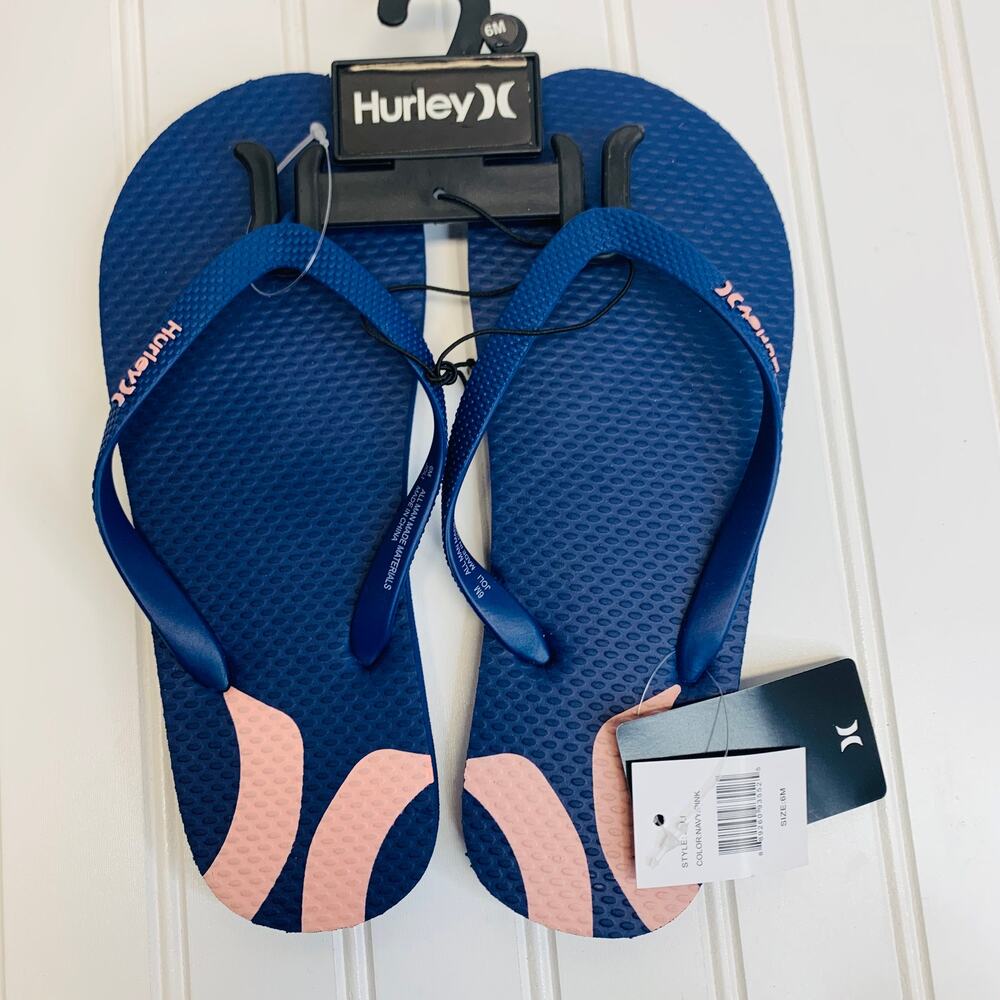 NWT Hurley Sz 6 Blue Pink Flip Flop Sandals